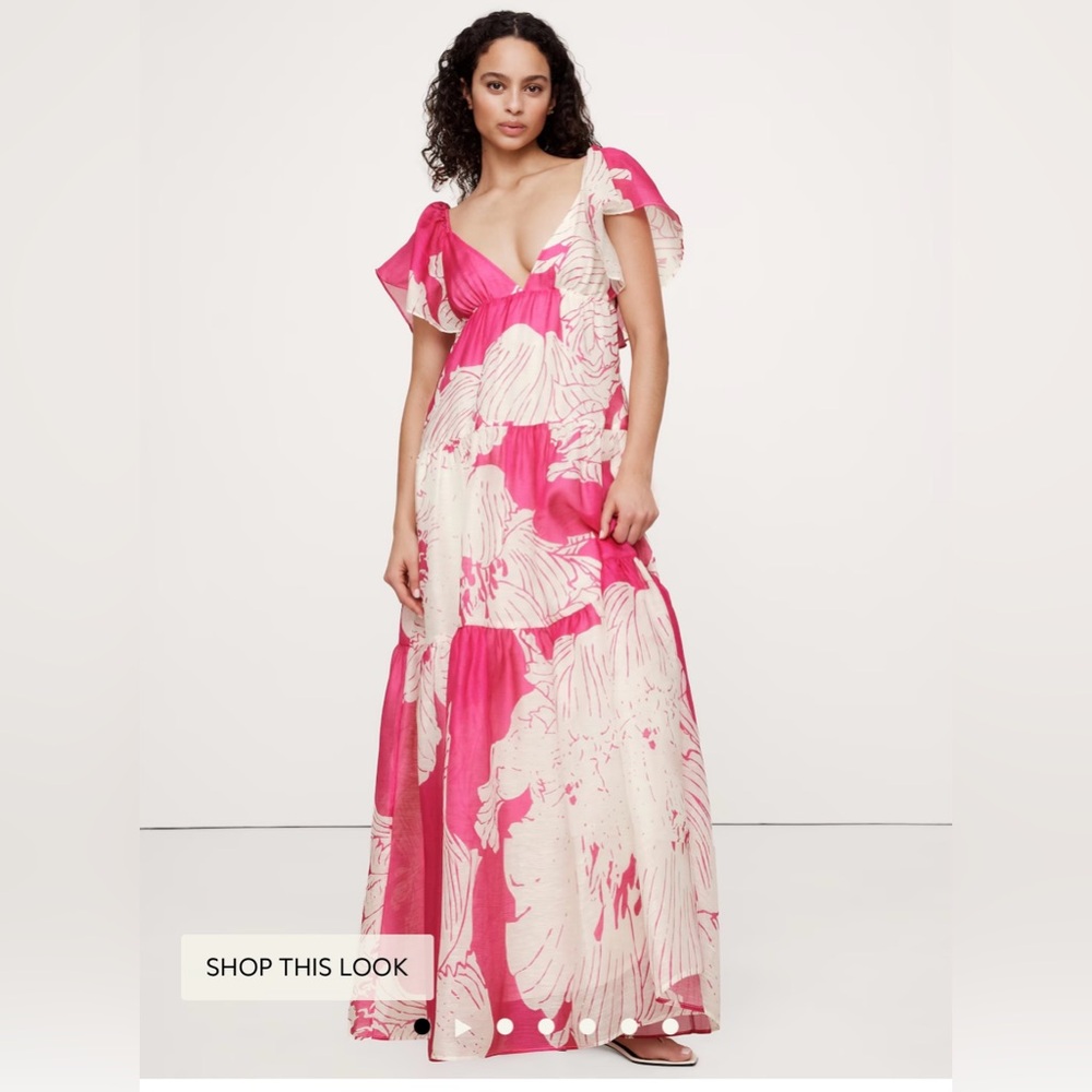 Banana Republic Floral LINEN-SILK TIERED MAXI DRESS